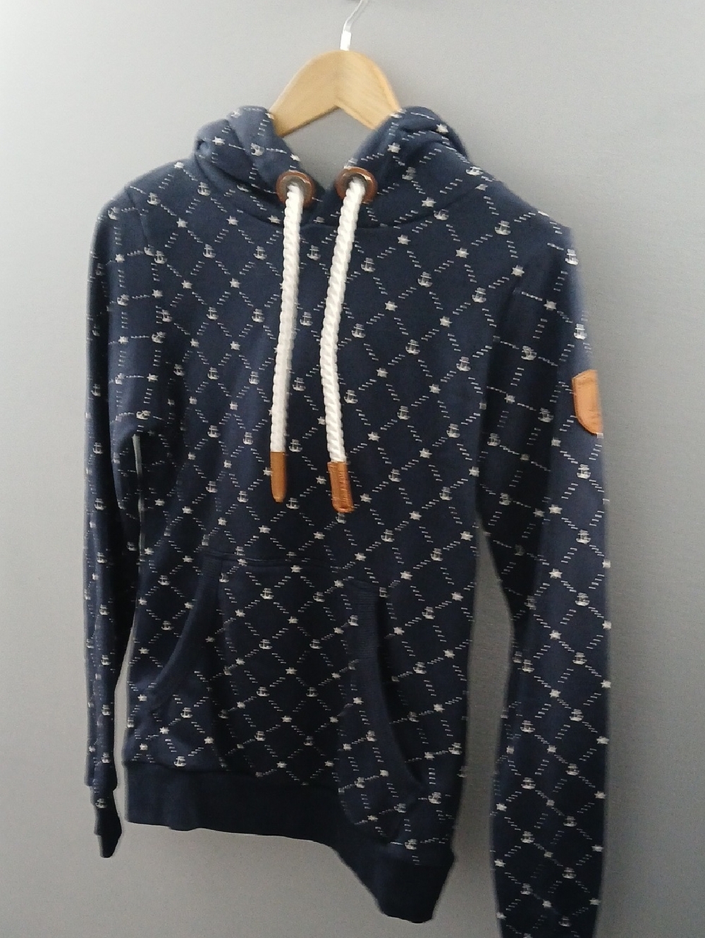Wanakome Navy Diamond-Pattern With Stars And Anchors Hooded Pullover
